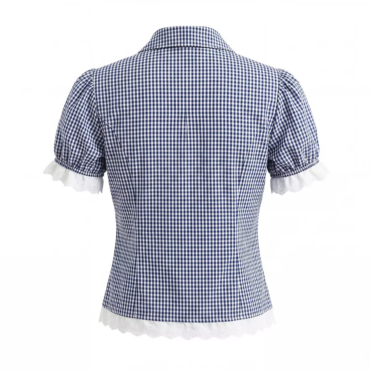 Women Elegant Blue White Fine Plaid Shirt Top Skirt Set by Ragazza
