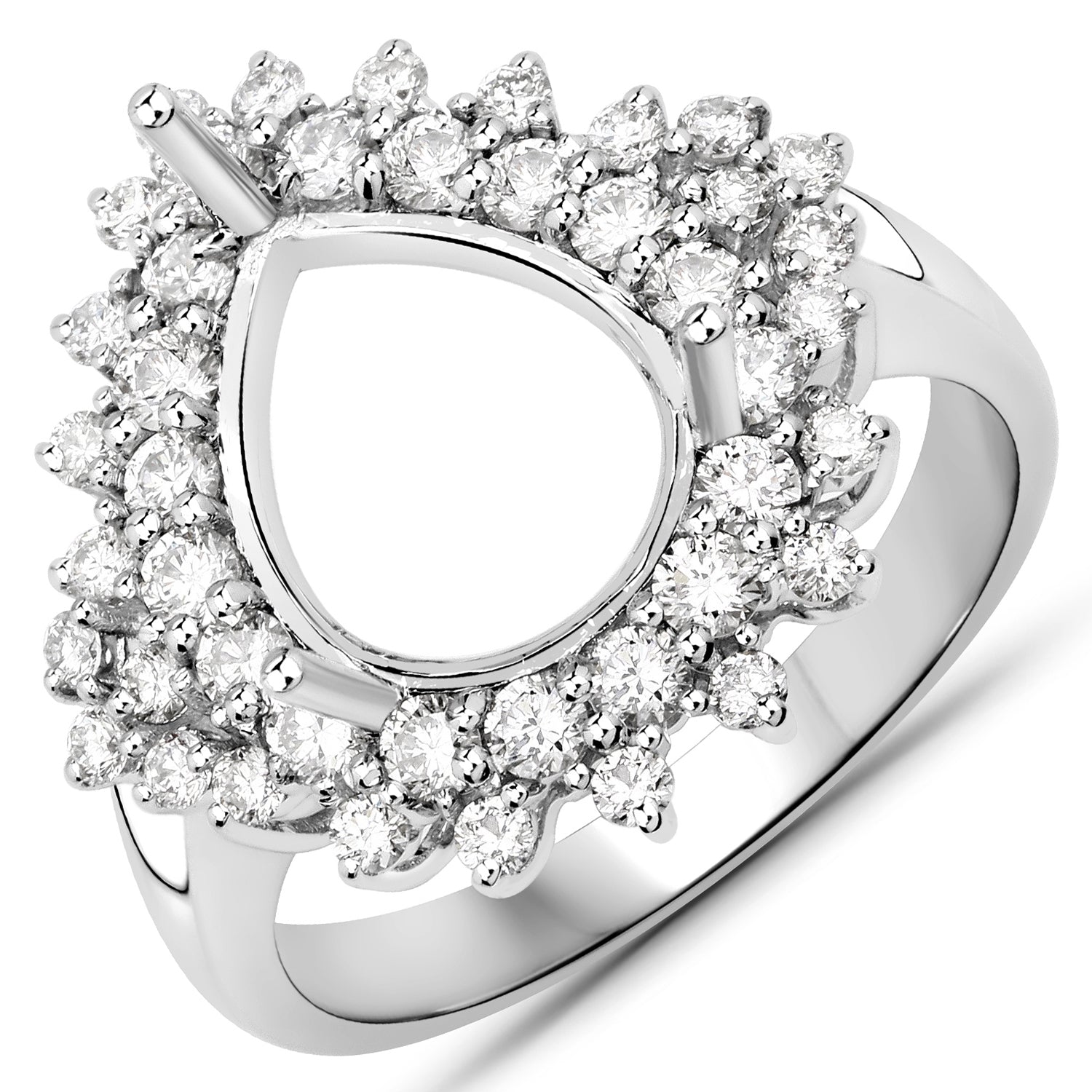 0.89 Carat Genuine White Diamond 14K White Gold Semi Mount Ring - holds 11x9mm Pear Gemstone by Bids.com