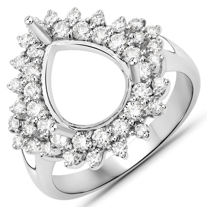 0.89 Carat Genuine White Diamond 14K White Gold Semi Mount Ring - holds 11x9mm Pear Gemstone by Bids.com