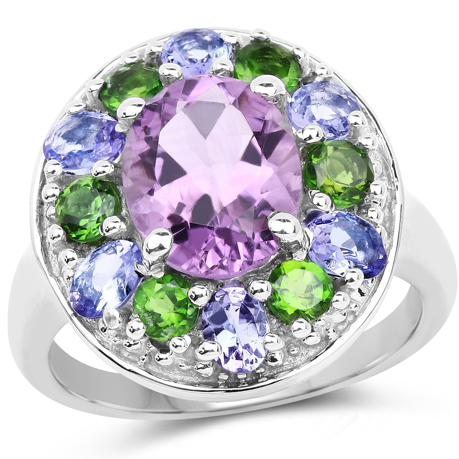3.89 Carat Genuine Amethyst, Tanzanite &amp; Chrome Diopside .925 Sterling Silver Ring by Bids.com