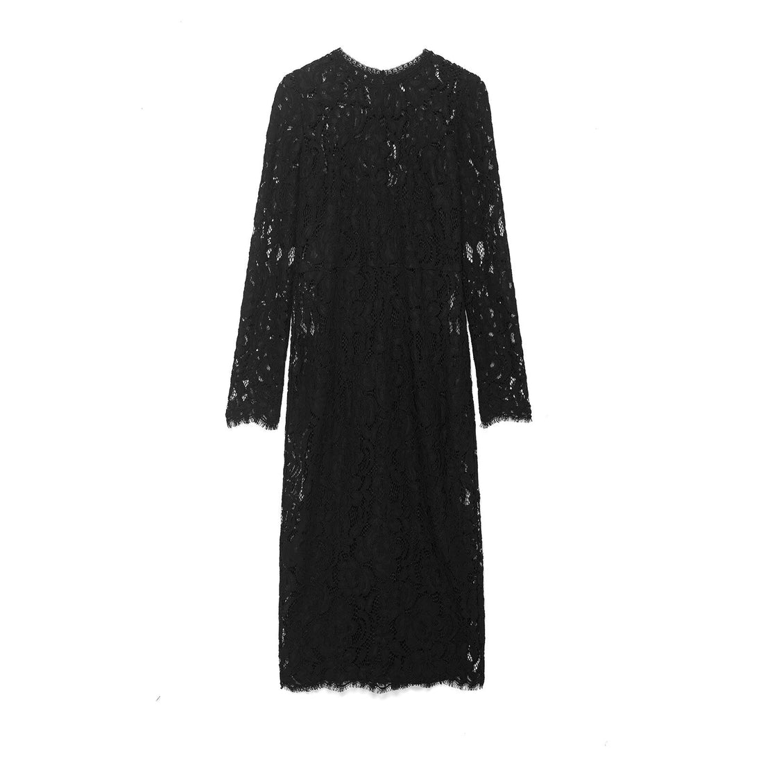 Autumn Women Clothing Fashionable Simple Black Lace Transparent Long Sleeve Dress by Ragazza