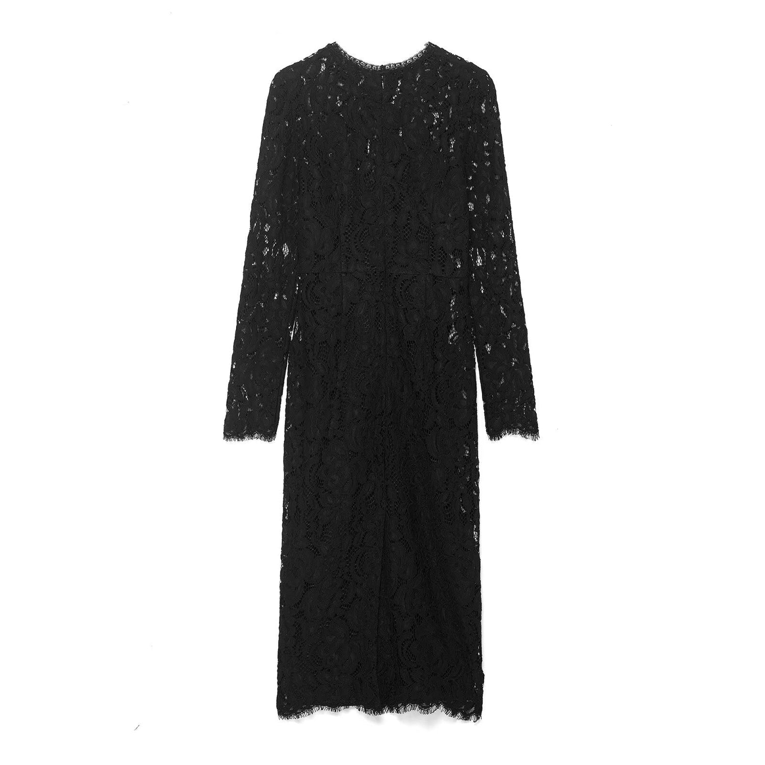 Autumn Women Clothing Fashionable Simple Black Lace Transparent Long Sleeve Dress by Ragazza