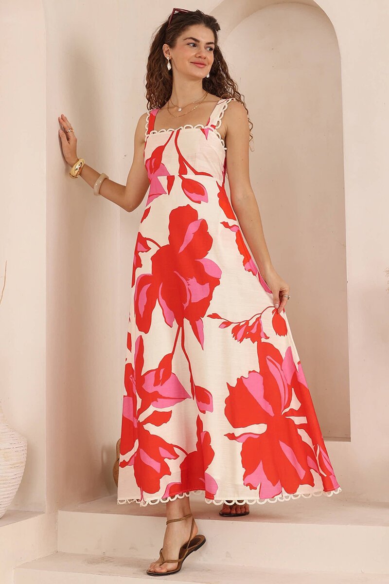 Summer Dress Printed High Waist French Elegant Strap Dress Women by Ragazza