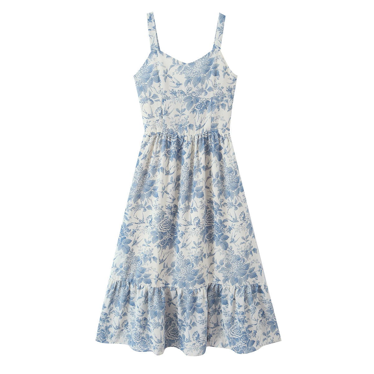 Floral Swallow Print Slim Fit Slimming Large Cami Dress for Women Spring by Ragazza