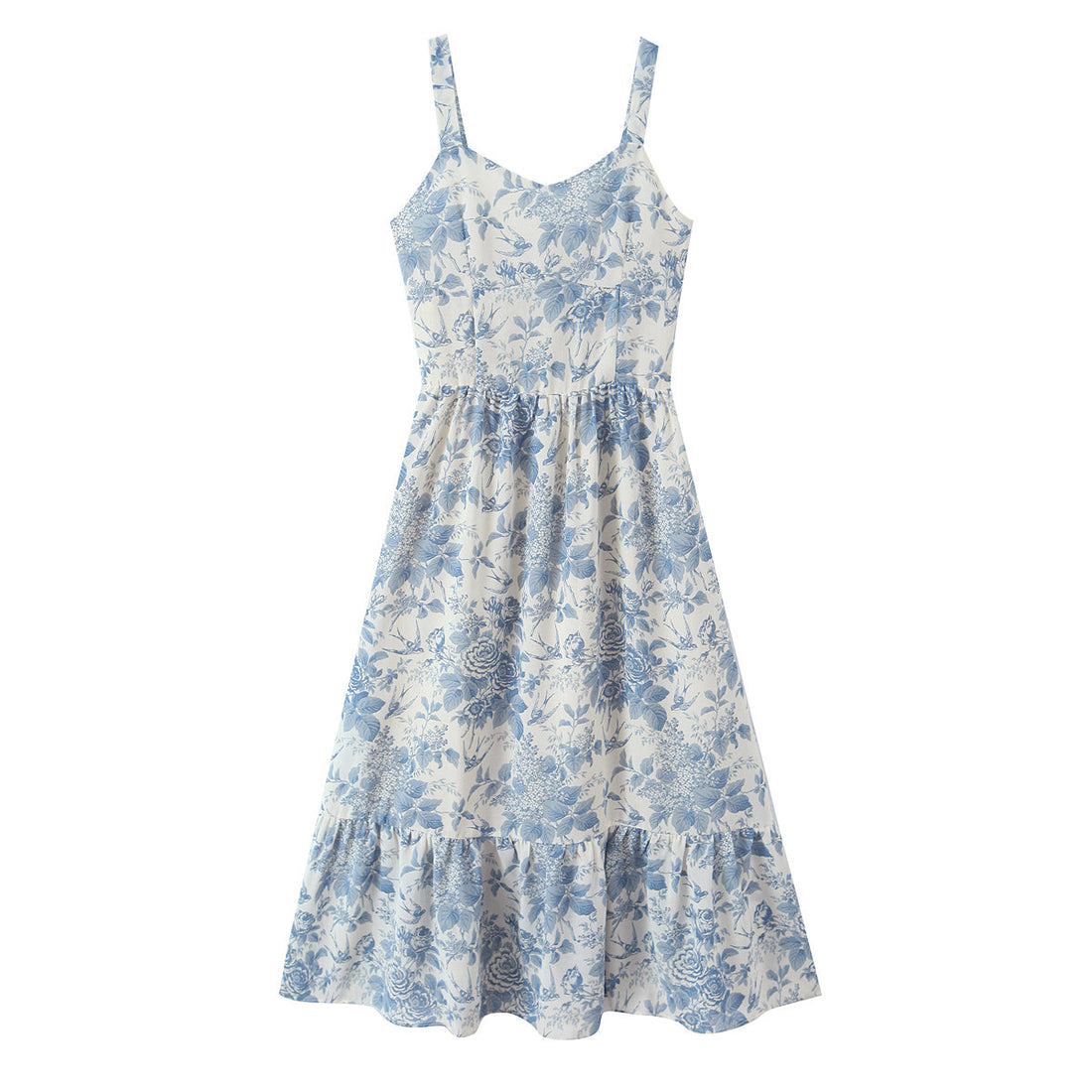 Floral Swallow Print Slim Fit Slimming Large Cami Dress for Women Spring by Ragazza