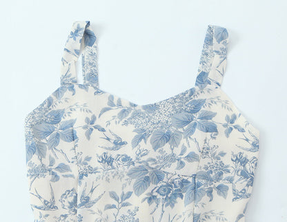 Floral Swallow Print Slim Fit Slimming Large Cami Dress for Women Spring by Ragazza