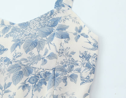 Floral Swallow Print Slim Fit Slimming Large Cami Dress for Women Spring by Ragazza