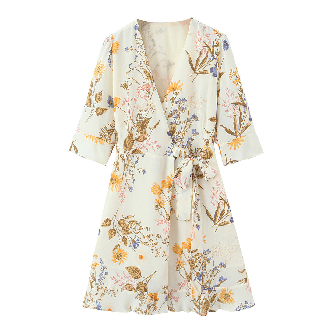 Autumn Winter Women Clothing Printed Lace up Ruffled Dress for Women by Ragazza