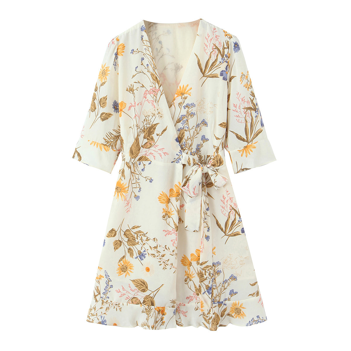 Autumn Winter Women Clothing Printed Lace up Ruffled Dress for Women by Ragazza