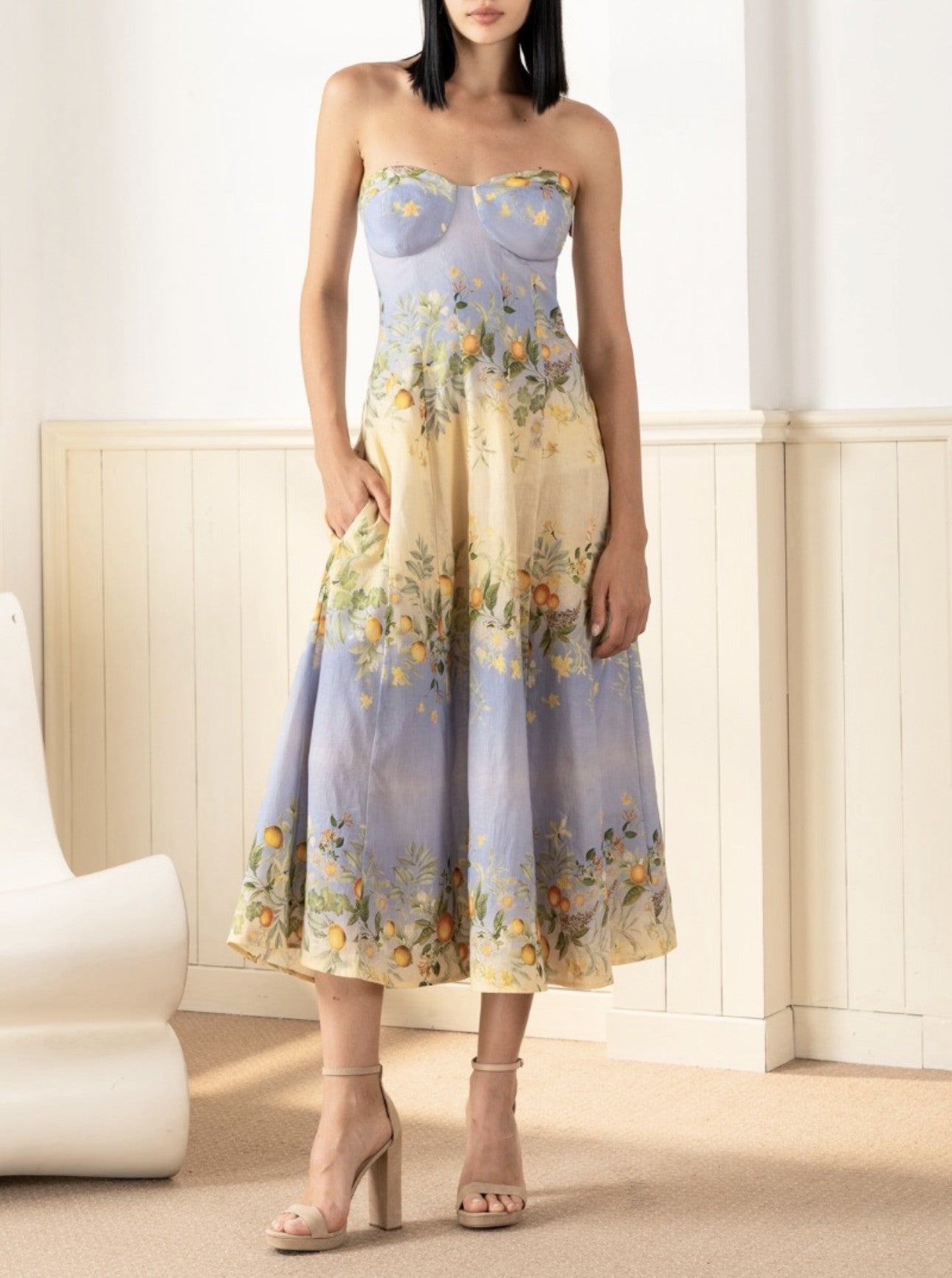 Vacation Positioning Printed Dress Sexy Backless Slim Fit Strap Tube Top Dress by Ragazza