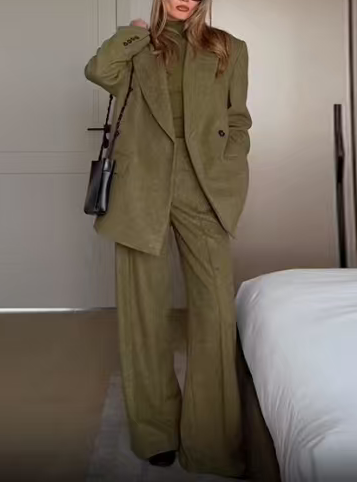 Women Clothing Spring Office One Button Blazer High Waist Wide Leg Pants by Ragazza