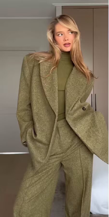 Women Clothing Spring Office One Button Blazer High Waist Wide Leg Pants by Ragazza
