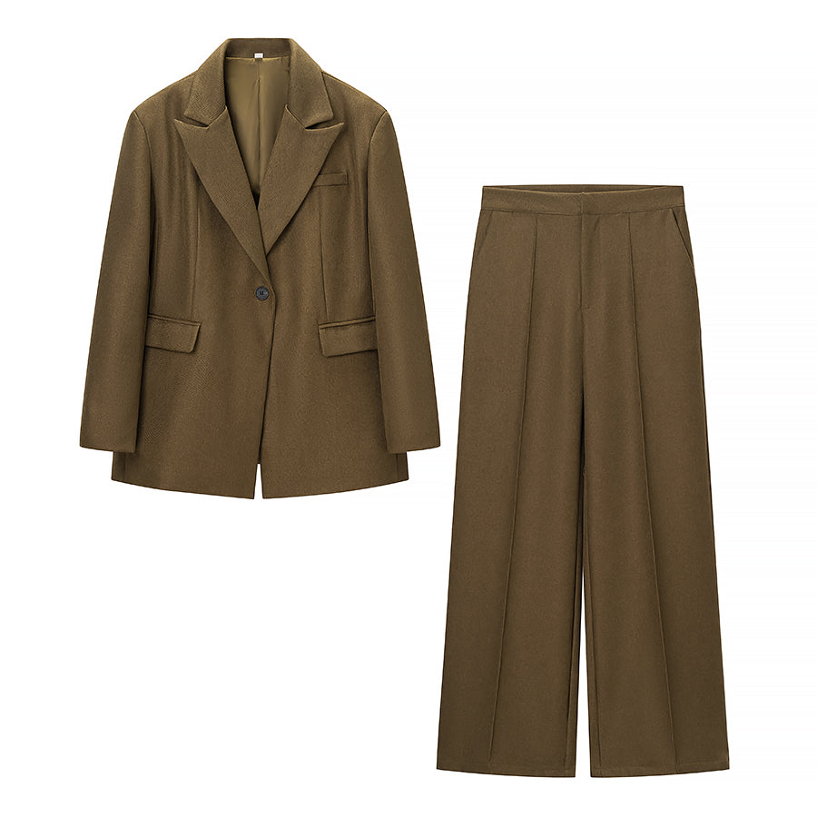 Women Clothing Spring Office One Button Blazer High Waist Wide Leg Pants by Ragazza