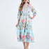 Women Printed Stand Up Collar Drawstring Waist Cinched Dress by Ragazza