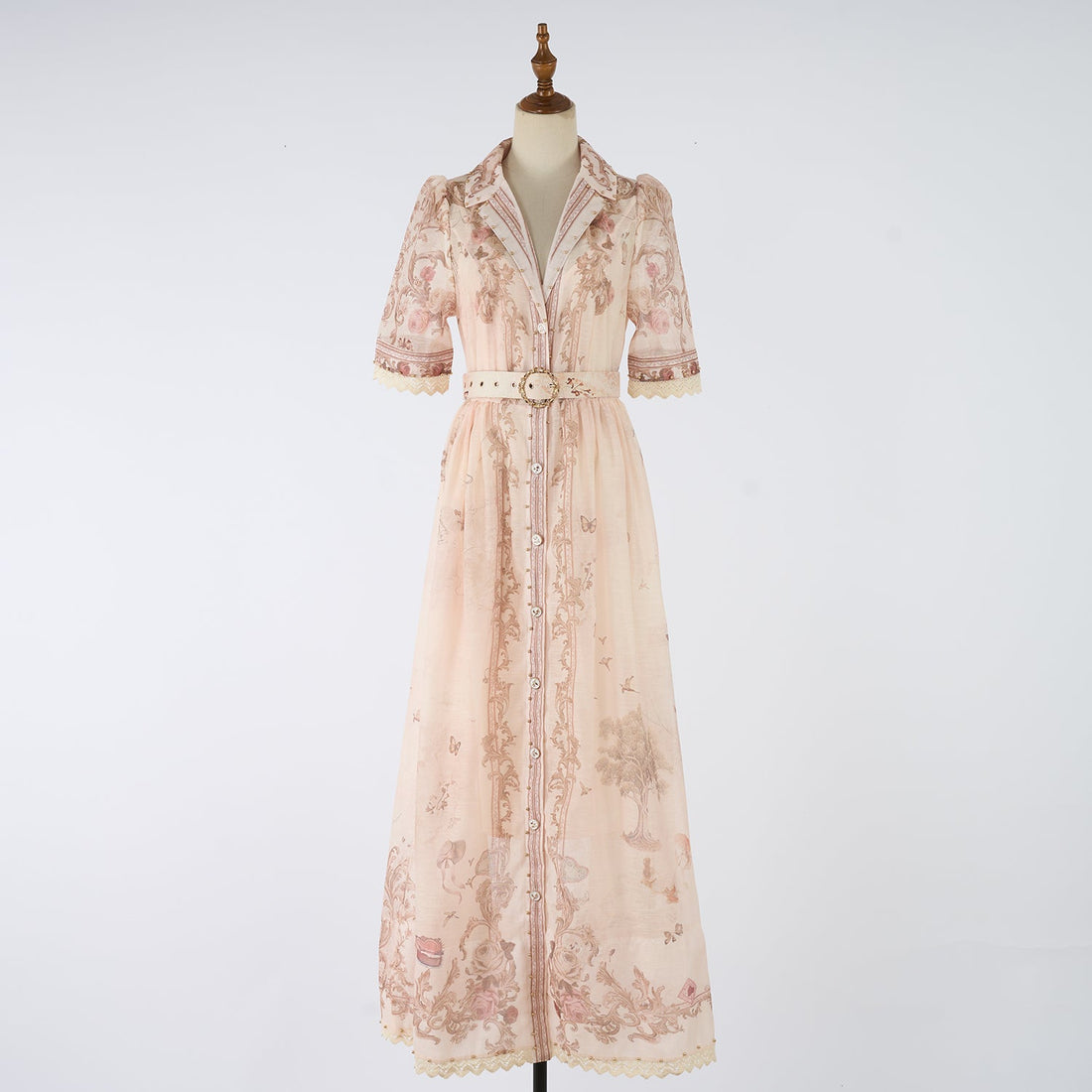 Women Autumn Print Stand Up Collar Single Button Elegant And Stylish Long Sleeved Dress by Ragazza