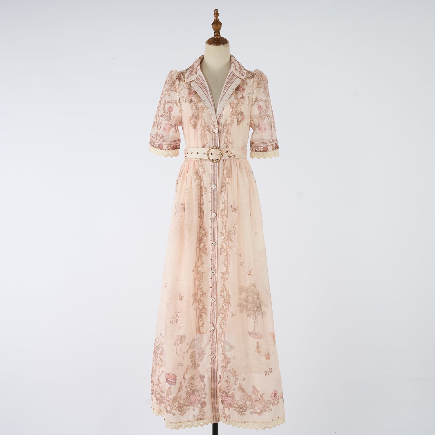 Women Autumn Print Stand Up Collar Single Button Elegant And Stylish Long Sleeved Dress by Ragazza