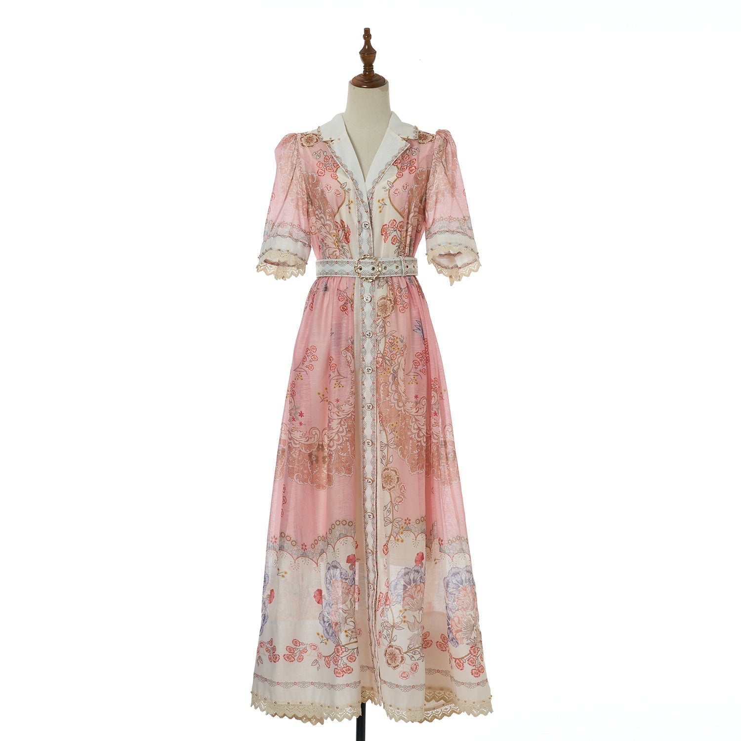 Women Autumn Print Stand Up Collar Single Button Elegant And Stylish Long Sleeved Dress by Ragazza