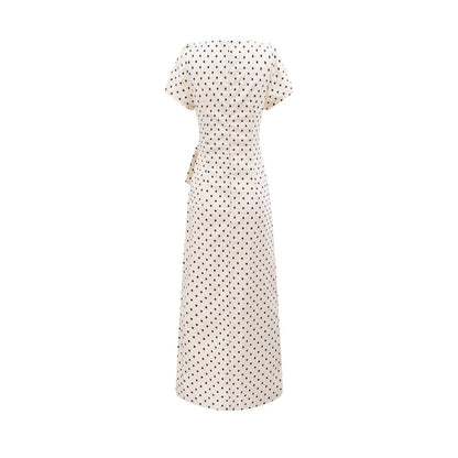 Pleated Lace up Waist Trimming Short Sleeved Dress Summer Slim Fit Maxi Dress by Ragazza