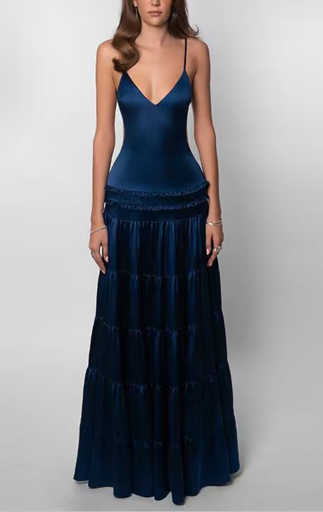 Women Clothing Spring Sexy Backless Stitching Pleated Multi Layer Strap Dress by Ragazza