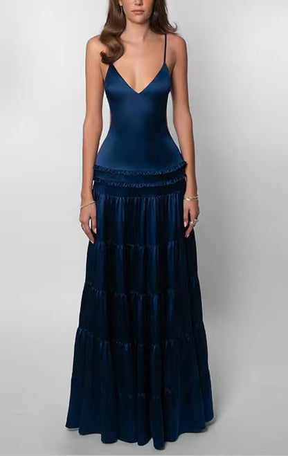 Women Clothing Spring Sexy Backless Stitching Pleated Multi Layer Strap Dress by Ragazza