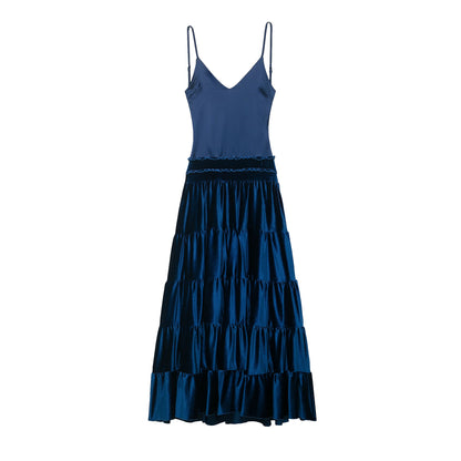 Women Clothing Spring Sexy Backless Stitching Pleated Multi Layer Strap Dress by Ragazza
