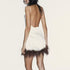 Women Clothing Summer Feather Silk Satin Texture Short Strap Dress by Ragazza