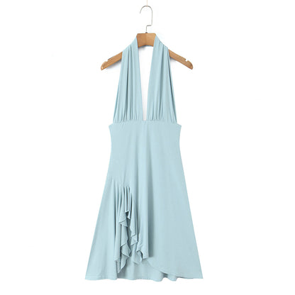 Women Summer Hem Irregular Asymmetric Backless Hanging Collar Dress by Ragazza