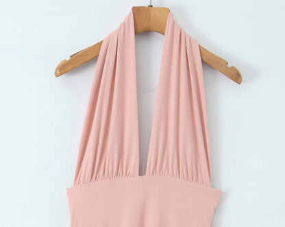 Women Summer Hem Irregular Asymmetric Backless Hanging Collar Dress by Ragazza