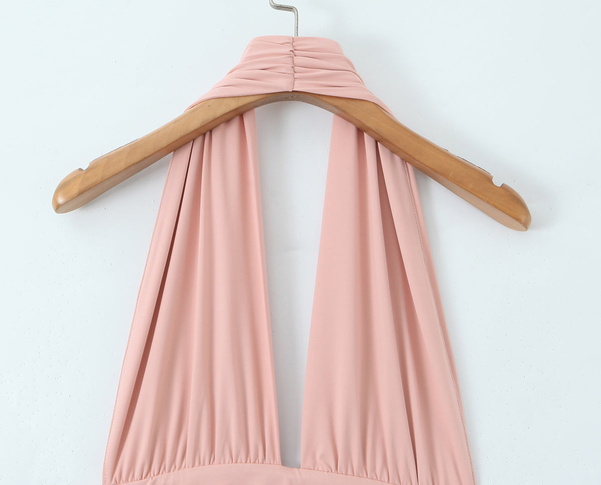 Women Summer Hem Irregular Asymmetric Backless Hanging Collar Dress by Ragazza