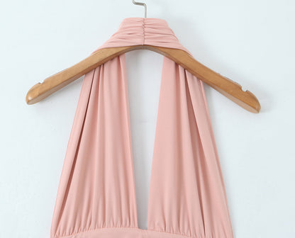 Women Summer Hem Irregular Asymmetric Backless Hanging Collar Dress by Ragazza