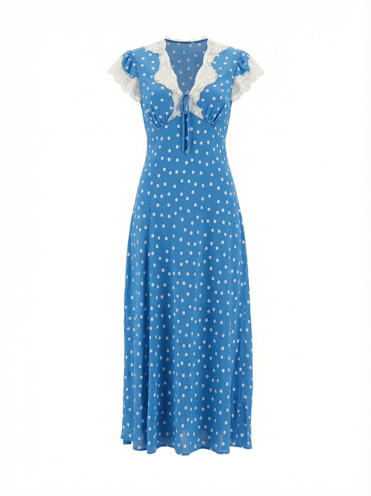 Autumn Women Elegant V Collar Polka Dot Lace Stitching Dress by Ragazza