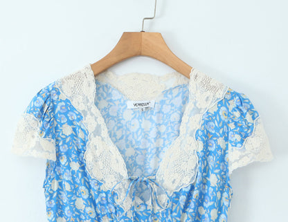 Women Elegant French Retro Elegant Cool Lace Stitching Dress by Ragazza