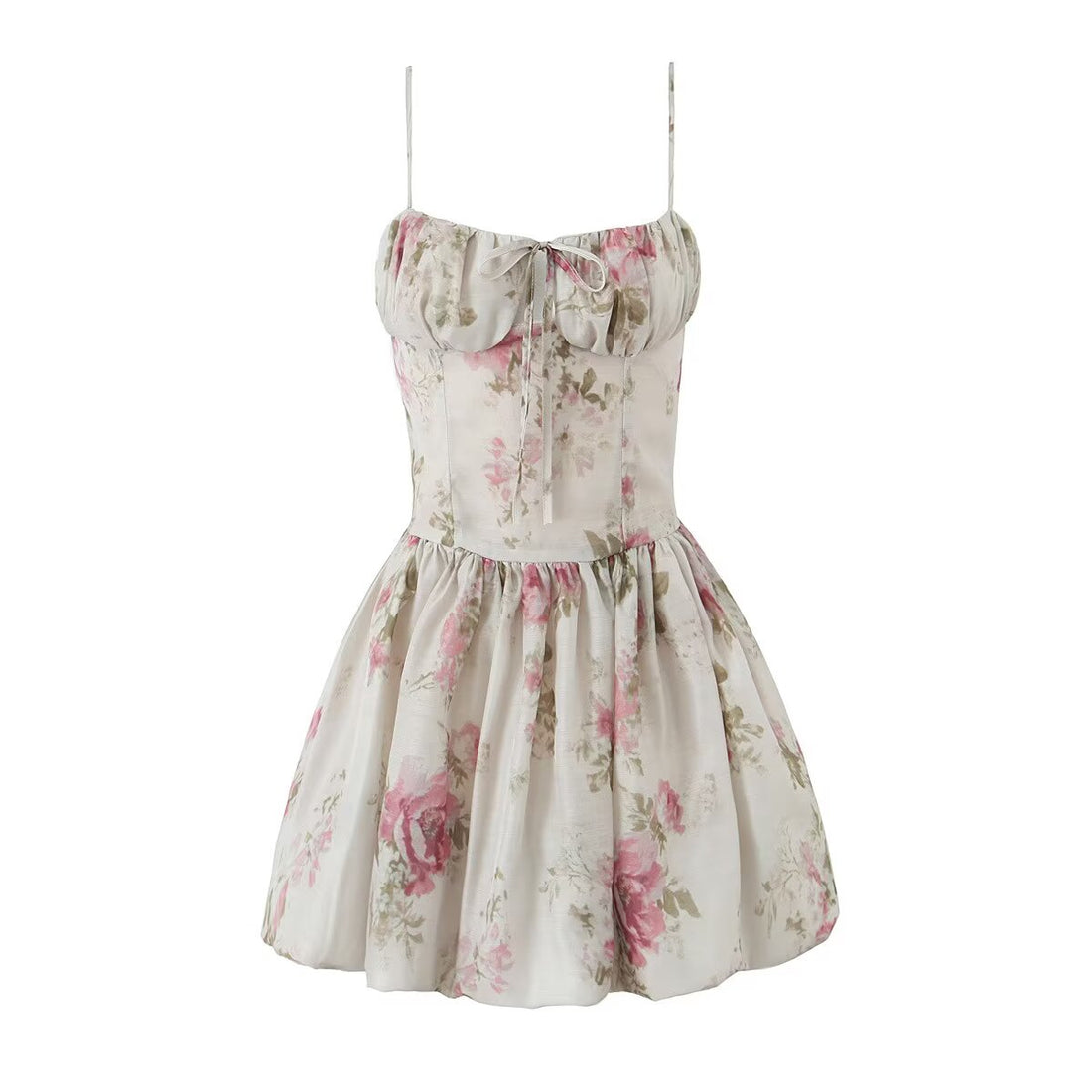 French Floral Strap Dress for Women Summer Sexy Holiday Slim Fit Slimming Cinched Short Dress by Ragazza