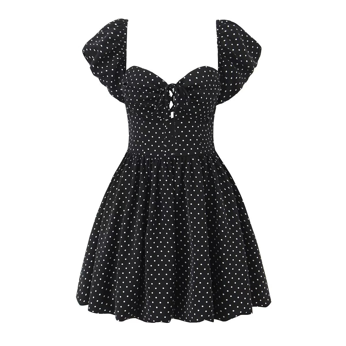 French Flying Sleeve Polka Dot Dress Women Retro Sexy off Shoulder Tube Top Lace up Waist A line Skirt by Ragazza