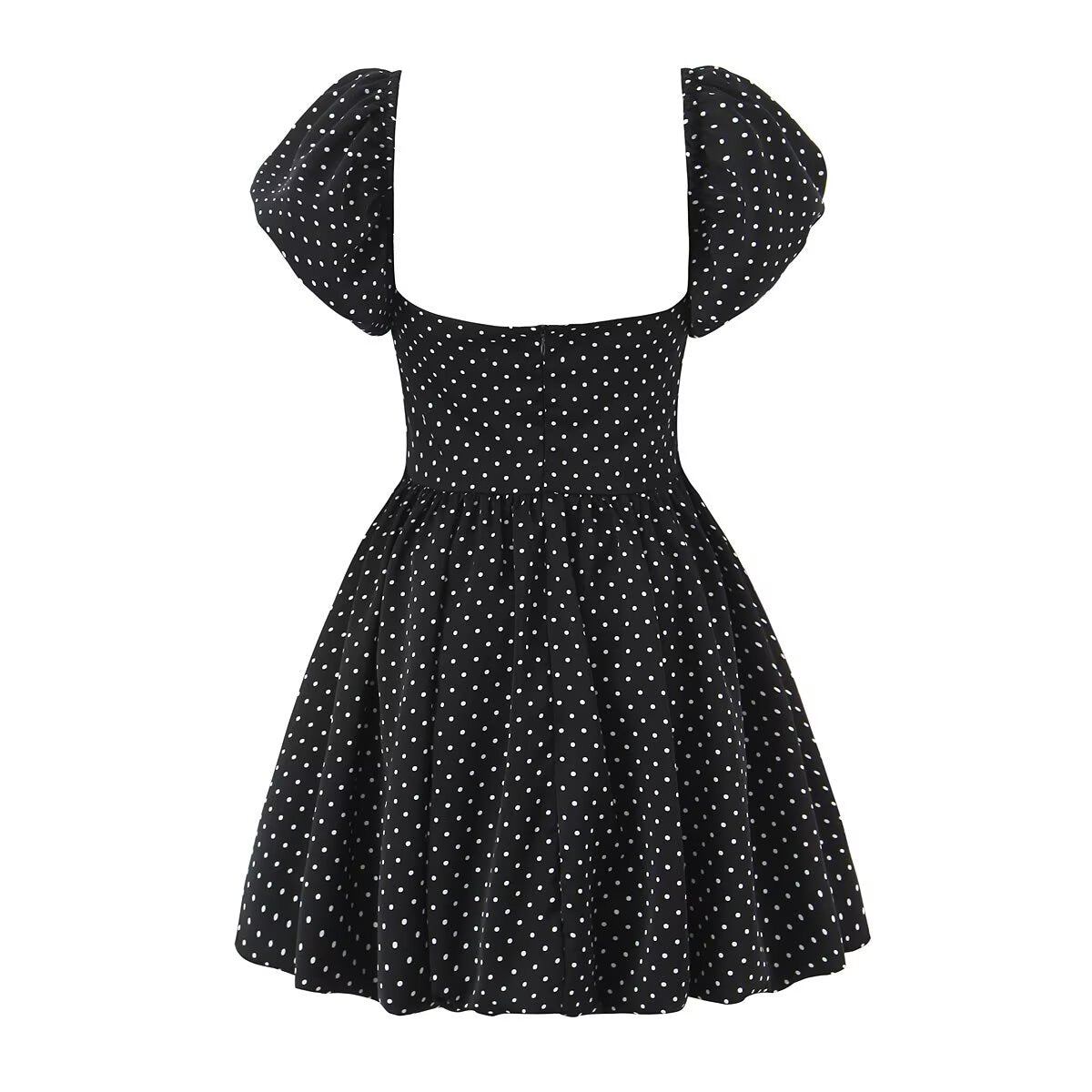 French Flying Sleeve Polka Dot Dress Women Retro Sexy off Shoulder Tube Top Lace up Waist A line Skirt by Ragazza