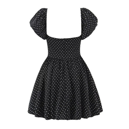 French Flying Sleeve Polka Dot Dress Women Retro Sexy off Shoulder Tube Top Lace up Waist A line Skirt by Ragazza