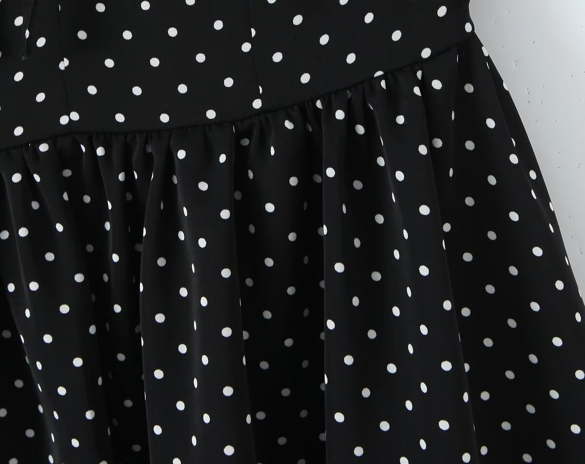 French Flying Sleeve Polka Dot Dress Women Retro Sexy off Shoulder Tube Top Lace up Waist A line Skirt by Ragazza