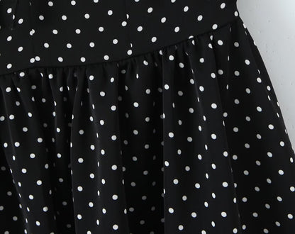 French Flying Sleeve Polka Dot Dress Women Retro Sexy off Shoulder Tube Top Lace up Waist A line Skirt by Ragazza