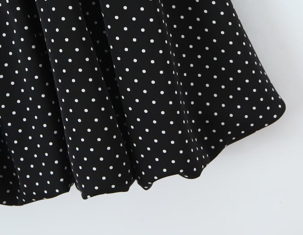 French Flying Sleeve Polka Dot Dress Women Retro Sexy off Shoulder Tube Top Lace up Waist A line Skirt by Ragazza