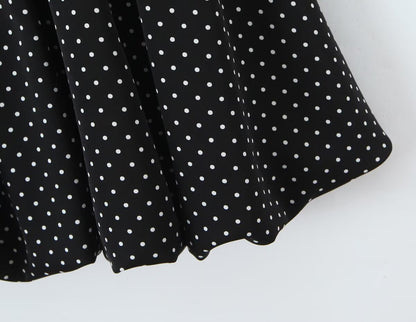 French Flying Sleeve Polka Dot Dress Women Retro Sexy off Shoulder Tube Top Lace up Waist A line Skirt by Ragazza