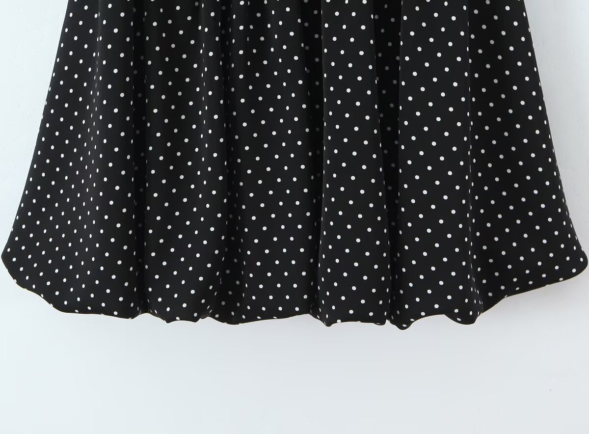 French Flying Sleeve Polka Dot Dress Women Retro Sexy off Shoulder Tube Top Lace up Waist A line Skirt by Ragazza