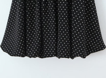 French Flying Sleeve Polka Dot Dress Women Retro Sexy off Shoulder Tube Top Lace up Waist A line Skirt by Ragazza