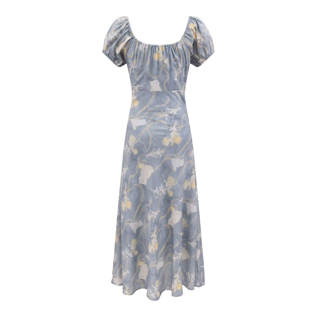 Early Spring Holiday Casual Cool Square Collar Puff Sleeve Printed Waist Controlled Dress by Ragazza