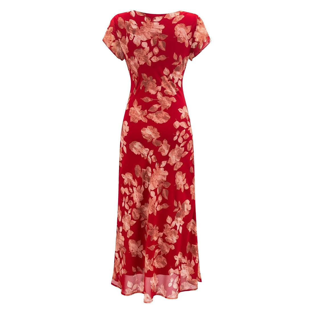 Early Spring Red Bottom Printed Drawstring V neck Short Sleeve Holiday Casual Dress by Ragazza