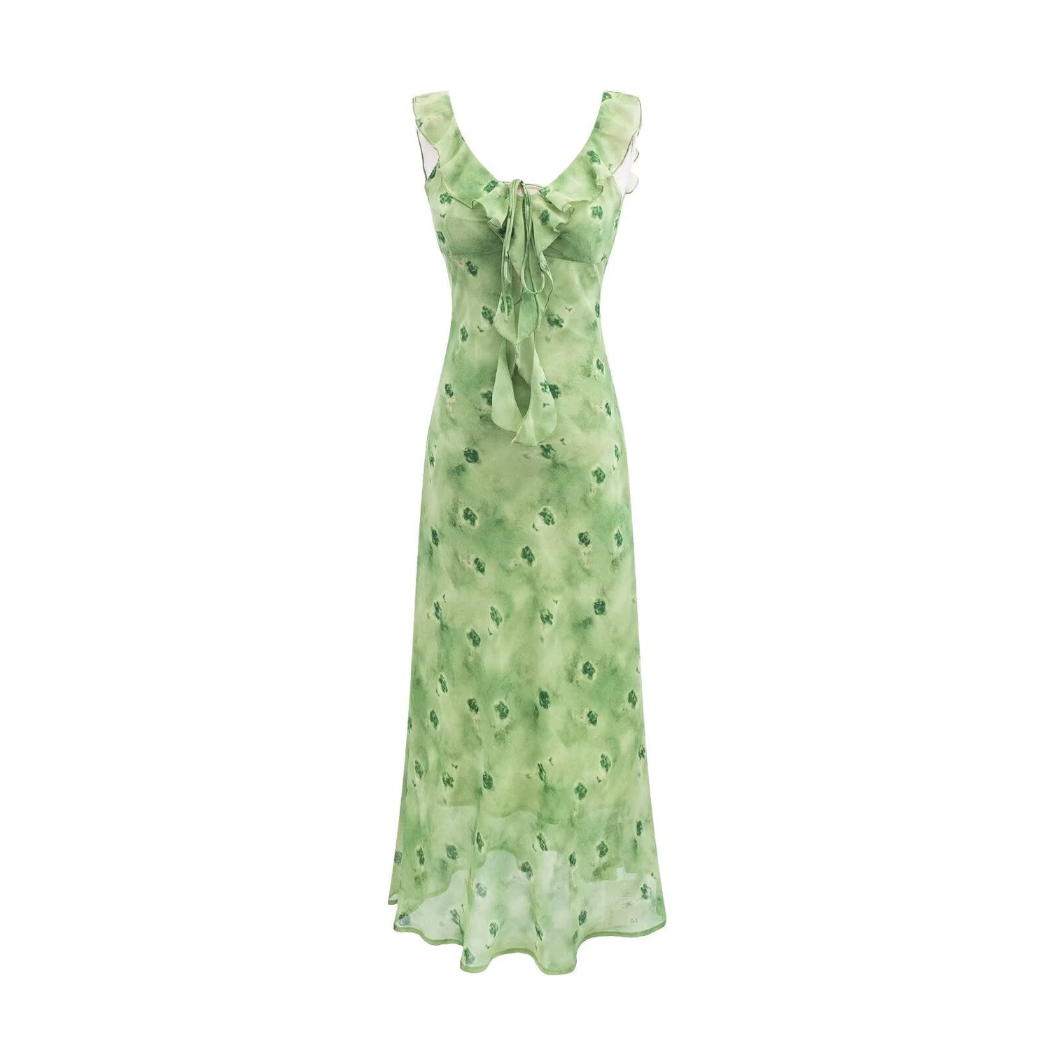 Vintage Ruffled Drawstring Patchwork Slip Dress Pink Rose Sheath Fishtail Midi Dress by Ragazza