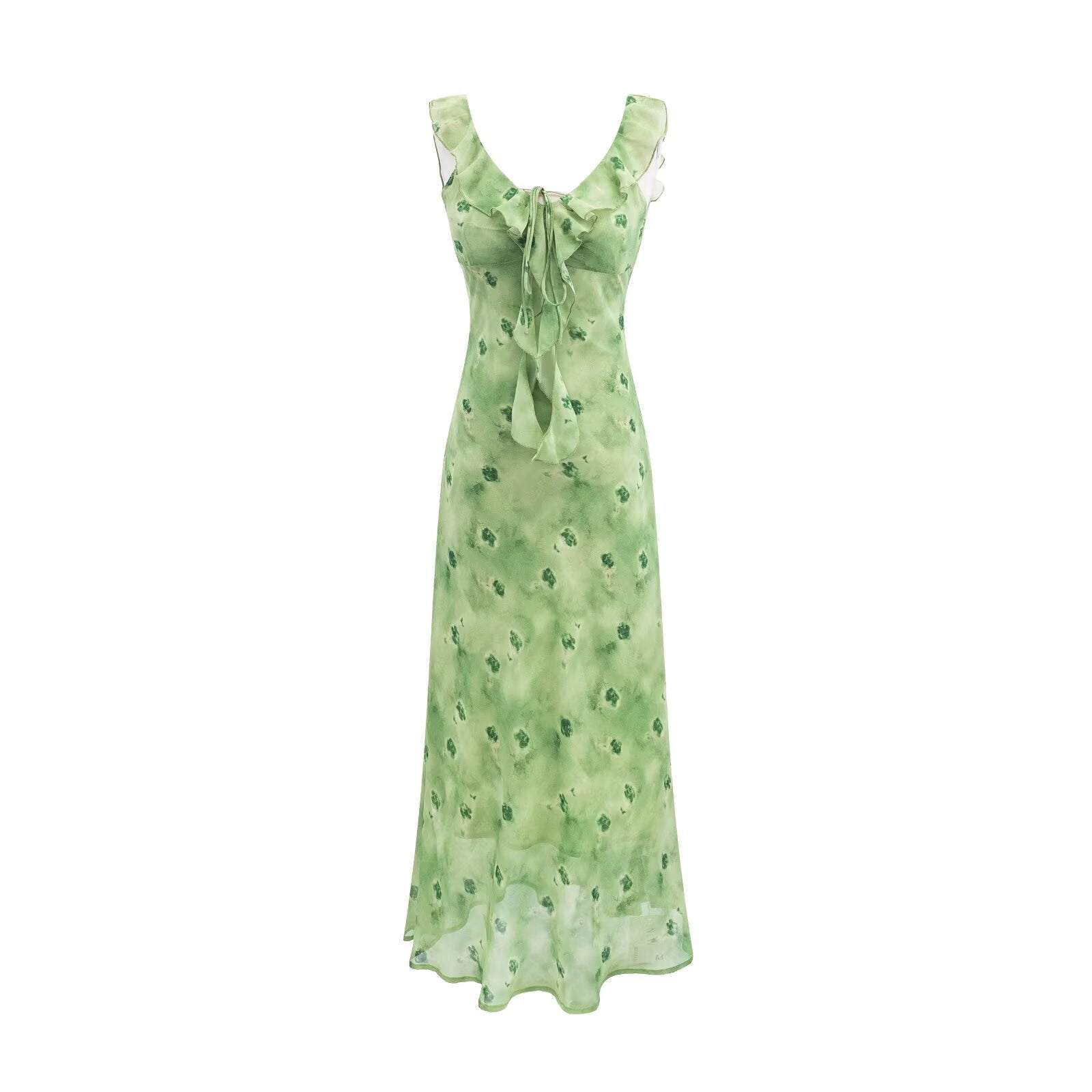Vintage Ruffled Drawstring Patchwork Slip Dress Pink Rose Sheath Fishtail Midi Dress by Ragazza