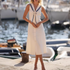 Elegant Sailor Collar Sailor Collar Single Breasted White Long Dress by Ragazza