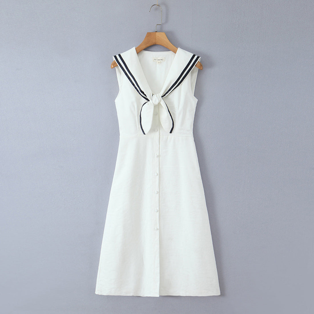 Elegant Sailor Collar Sailor Collar Single Breasted White Long Dress by Ragazza