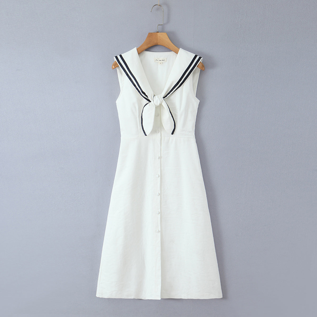 Elegant Sailor Collar Sailor Collar Single Breasted White Long Dress by Ragazza