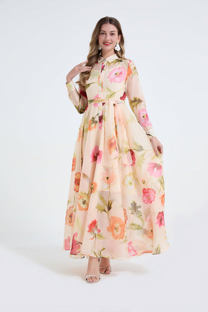 Women Printed Shirt Long Sleeved High Waisted Dress by Ragazza